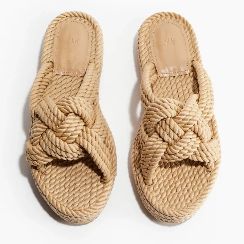 H&M Cream Braided Rope Slide Sandals